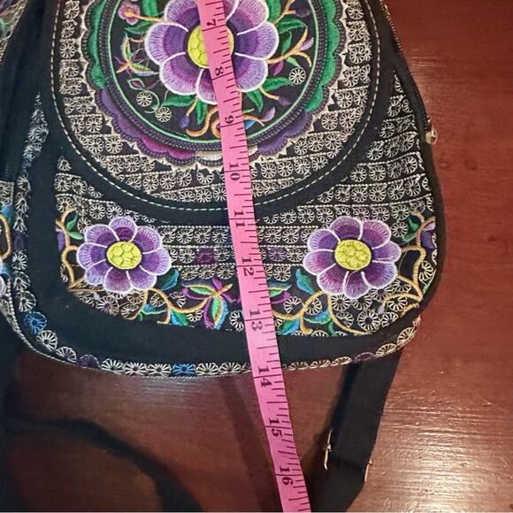Floral Embroided Backpack Boho Bohemian Black Purple Mexican Floral Embroided Backpack Boho Bohemian Black Purple Mexican main image 3
